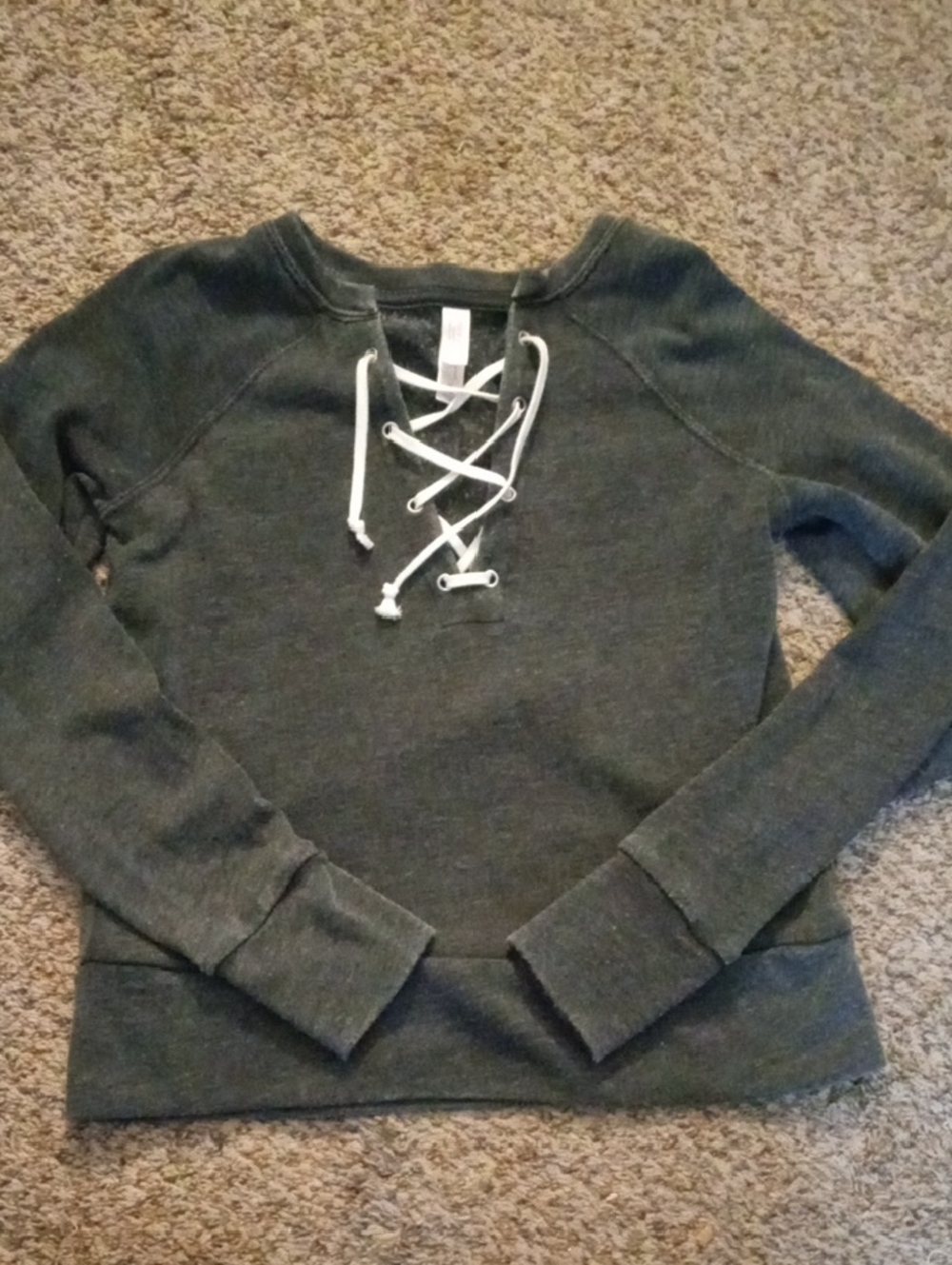 Lace-Up Pullover Sweatshirt - Dark Heather Gray